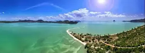 Wide Shot Prints: Aerial view panoramic nature view of the beautiful sandy beach of Laem Had off Koh yao yai island