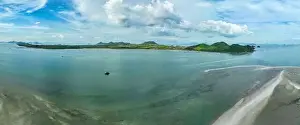 Wide Shot Prints: Aerial view panoramic nature view of the beautiful sea amazing island