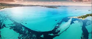 Sithonia Prints: Aerial view of the paradise seashore with various shades of turquoise water