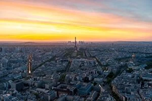 Images Dated 5th May 2016: Aerial view of Paris and Eiffel tower at sunset in Paris, France