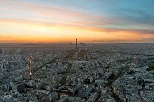 Images Dated 5th May 2016: Aerial view of Paris and Eiffel tower at sunset in Paris, France