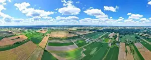 Aerial view of pastures and farmlands Beautiful French countryside with green fields and meadows