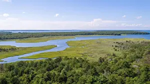 Shelter Island Prints: aerial view of the Peconic River, Sag Harbor Bay and Northwest Harbor, East Hampton, NY