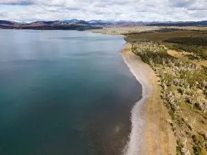 Birds View Prints: Aerial view of picturesque Lago Yehuin on the island Tierra del Fuego