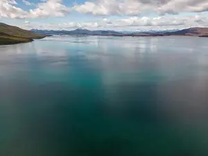 Birds View Prints: Aerial view of picturesque Lago Yehuin on the island Tierra del Fuego
