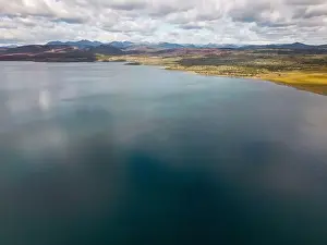 Birds View Prints: Aerial view of picturesque Lago Yehuin on the island Tierra del Fuego
