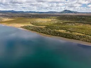 Birds View Prints: Aerial view of picturesque Lago Yehuin on the island Tierra del Fuego