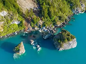 Aerial view of the picturesque Marble Caves near Puerto Rio Tranquilo - Lago General Carrera, Chile