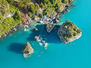 Aerial view of the picturesque Marble Caves near Puerto Rio Tranquilo - Lago General Carrera, Chile
