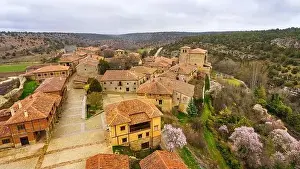 Aerial view of the picturesque medieval village of Calatanazor, Soria, Spain