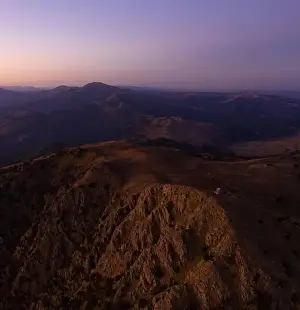 New Day Prints: Aerial view of the Pindus mountains during sunset in western Greece