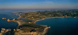 aerial view on the plougrescant chasm on the coast of armor in brittany