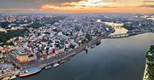 Summer Hill Prints: Aerial view of Podil, a historic district of Kiev, Ukraine