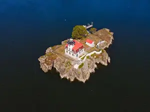 Providence Ri Prints: Aerial view of Pomham Rocks Lighthouse on Providence River near Narragansett Bay in East Providence
