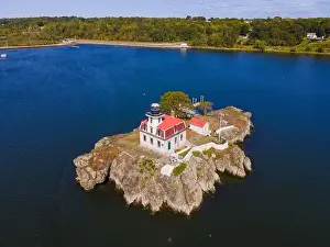 Providence Ri Prints: Aerial view of Pomham Rocks Lighthouse on Providence River near Narragansett Bay in East Providence