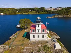 Providence Ri Prints: Aerial view of Pomham Rocks Lighthouse on Providence River near Narragansett Bay in East Providence