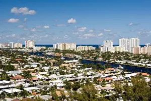Canals Prints: Aerial View of Pompano Beach and intracoastal waterway - Pompano Beach, Florida