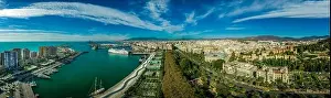 Amphitheater Prints: Aerial view of the port of Malaga in Southern Spain with aqua blue water