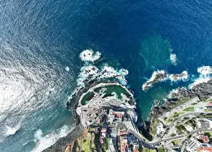 Aerial view of Porto Moniz with volcanic lava swimming pools