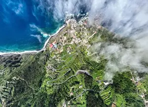 Aerial view of Porto Moniz with volcanic lava swimming pools