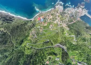 Splashes Prints: Aerial view of Porto Moniz with volcanic lava swimming pools