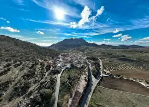 aerial view of the pretty white village of Alfarnatejo in the province of Malaga, Andalusia