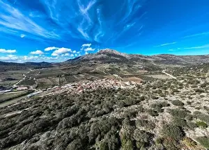 White Mountain Prints: aerial view of the pretty white village of Alfarnatejo in the province of Malaga