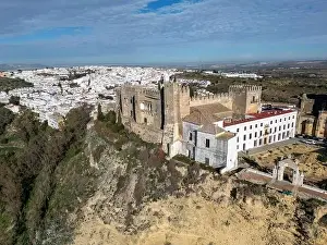 White Villages Prints: aerial view of the pretty white village of Arcos de la Frontera in the province of Cadiz