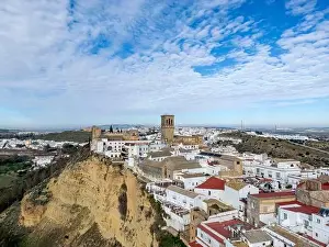 White Villages Prints: aerial view of the pretty white village of Arcos de la Frontera in the province of Cadiz