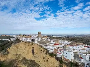 White Villages Prints: aerial view of the pretty white village of Arcos de la Frontera in the province of Cadiz