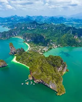 Phra Nang Cave Prints: Aerial view of Railay and Phra nang Cave Beach in Krabi, Thailand