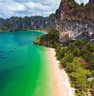 Phra Nang Cave Prints: Aerial view of Railay and Phra nang Cave Beach in Krabi, Thailand