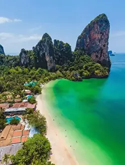Aerial view of Railay and Phra nang Cave Beach in Krabi, Thailand