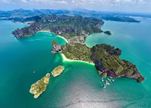 Phra Nang Cave Prints: Aerial view of Railay and Phra nang Cave Beach in Krabi, Thailand