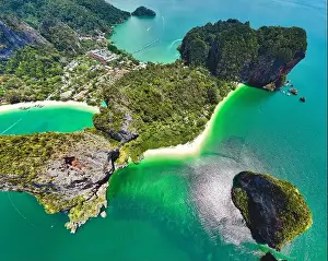 Phra Nang Cave Prints: Aerial view of Railay and Phra nang Cave Beach in Krabi, Thailand