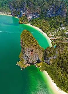 Phra Nang Cave Prints: Aerial view of Railay and Phra nang Cave Beach in Krabi, Thailand