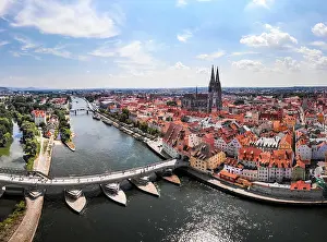 Danube Prints: Aerial view of Regensburg city, Germany