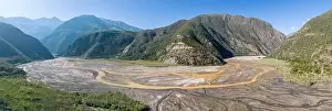 River Channel Prints: Aerial view of the remote Rio Sacambaya landscape with a huge riverbed