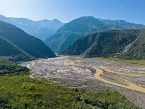 River Channel Prints: Aerial view of the remote Rio Sacambaya landscape with a huge riverbed