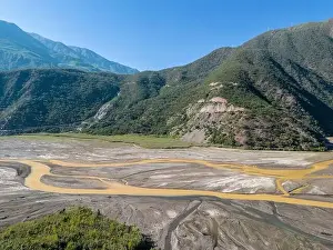 River Channel Prints: Aerial view of the remote Rio Sacambaya landscape with a huge riverbed