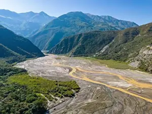 Vastness Prints: Aerial view of the remote Rio Sacambaya landscape with a huge riverbed