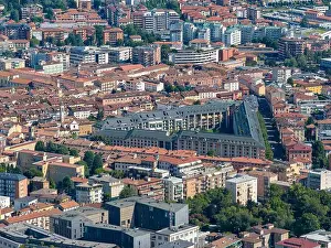 High Angle Shot Prints: Aerial view of Residence The Triangle housing complex set among terracotta-roofed apartment blocks in modern