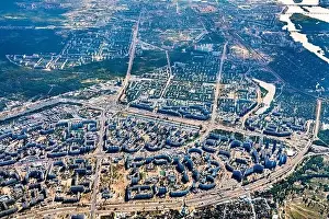Dnieper Prints: Aerial view of residential neighborhoods in Kiev, Ukraine
