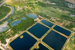 Aerial Landscape Collection: Aerial View Retention Basins, Wet Pond, Wet Detention Basin Or Stormwater Management Pond