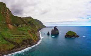 Ribeira Prints: Aerial view of Ribeira da Janela volcanic sea stacks in Madeira island, Portugal