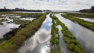 Pardilho Prints: Aerial View of Ribeira do Mourao near the Aveiro Lagoon at Murtosa, Aveiro, Portugal