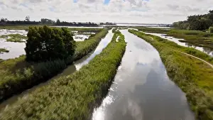 Pardilho Prints: Aerial View of Ribeira do Mourao near the Aveiro Lagoon at Murtosa, Aveiro, Portugal