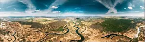 Wonderland Prints: Aerial View River And Green Forest Landscape In Sunny Spring Day