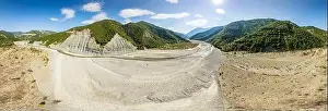 Aerial view of river Osum in Albania near village Rog in Summer 2022