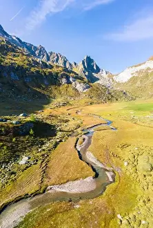 Canton Ticino Prints: Aerial view of a river, Pizzo Prevat and Passo Campolungo from Alpe Campolungo
